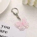 Llavero de mariposa de acrílico rosa degradado con cierre de metal plateado - Mariposa Degradado Rosa (1)