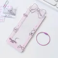 Pink acrylic photocard holder with ballet bow design and purple wire keychain strap - Pink Plaid Bow Style