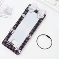 Purple and black plaid acrylic card holder with white bows and black wire lanyard - Purple and Black Plaid Bow Style
