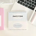 Square blue and white greeting card with Welcome and Thanks typography minimalist style - Large Card Head - Lake Blue