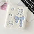 White plush A6 binder with blue ribbon embroidery and star patterns for photo storage - White Blue Bow (No Inner Pages)