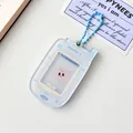 Blue acrylic flip phone photocard holder with star pattern and blue bead chain - Light Blue (Item:2) / Blue