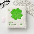 Plush white A6 binder featuring green lucky clover embroidery and a soft fluffy texture - Clover Style (Cover Only)