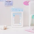 Blue acrylic house-shaped card display stand with star patterns for desk photos - Blue