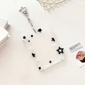 Transparent acrylic card holder with black and white star patterns and star-shaped keychain - Black