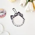 Cute black cat ear lace holder for anime badges and cards with a black bow and beads chain - Black