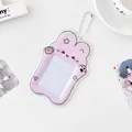Portatarjetas de PVC rosa con forma de conejo de 3 pulgadas con cadena de bolas blanca - Conejo / Rosa