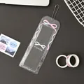 Glittery photocard holder with pink ribbon bow print and silver metal bead chain - Bow