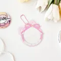 Pink cat ear acrylic badge holder with lace details and ball chain for anime charms - Pink