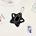Star-shaped black acrylic photo card holder with sparkling wings and silver ball chain - Black