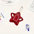 Red star acrylic card holder with wings and silver ball chain for photo cards - Red