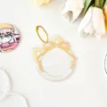 Yellow cat-ear acrylic badge holder with bowknot and beaded chain in warm yellow - Yellow
