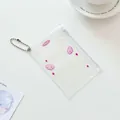 Transparent PVC card holder with pink angel wings, star patterns and a silver bead chain - Pink