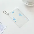 Blue angel wings print transparent PVC card holder with zipper and silver bead chain - Blue
