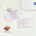 Pink acrylic photo card holder with angel wings theme and star spring keychain - Purple