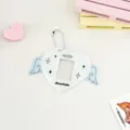 Porta fotocard a forma di cuore con ali d'angelo blu e catenina in metallo argento - Bianco