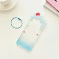 Transparent blue acrylic photocard holder with cherry decor and metal wire keyring - Blue Smoothie