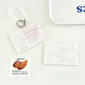 Pink acrylic ID card holder with angel wings design and spiral spring lanyard keychain - Pink