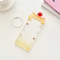 Transparent acrylic photocard holder with dessert theme and silver wire keychain loop - Pudding
