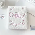 Álbum de fotos A6 de felpa blanca con bordado de alas de ángel rosas y suave piel sintética - Estilo Rosa