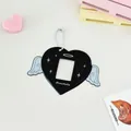 Portacarte nero a forma di cuore con ali bianche e catenella a sfere per foto card - Nero