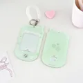 Green retro flip phone style acrylic photo card holder with clover print and spring rope - Large Flip Phone Style (Green Clover Pattern) / Green