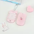 Pink flip phone acrylic card holder set with cherry pattern and metal bead chain - Small Flip Phone Style (Pink Cherry Pattern) / Pink