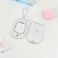 Creamy white retro flip phone style acrylic photo card holder with bead chain - Small Flip Phone Style (Off-white Envelope Pattern)