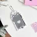 3-inch black and white PVC photocard holder with star patterns and silver metal chain - White