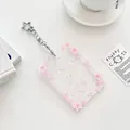 Pink glitter acrylic photo card holder with wave edges and silver star keychain attachment - Pink Star