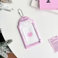 Pink gradient 3-inch PVC card holder with silver ball chain and animal style design - Pink