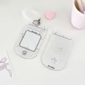 Retro flip phone style acrylic card holder with star cutout and spring keychain - Large Flip Phone Style (Off-white Envelope Pattern)