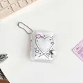 Mini transparenter Glitzer PVC Kartenhalter mit Herzaufdruck und Silberkugelkette - Herz