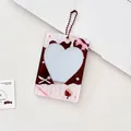 Portacarte in acrilico a tema cioccolato con finestra a cuore e catena a sfere - Fragola Rosa