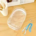 Large transparent PVC doll display bag with light blue strap and heart patterns - Cat Style (With Blue Rope)