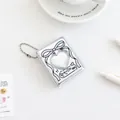 Mini silver heart cutout photo card holder with purple bow and silver bead chain - Silver Bowknot