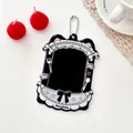 Cute black cat maid style 3-inch acrylic photo card holder with pink cat ears and lace - Black