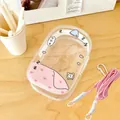 Clear PVC doll storage pouch with pink sleep theme illustrations and woven lanyard - Sleeping Style (With Pink Rope)