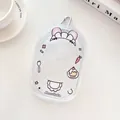 Clear PVC doll storage bag with cute cartoon prints and silver metal carabiner - Pink Rabbit