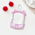 Pink cat ear photocard holder with cute bow designs and silver bead chain - Pink