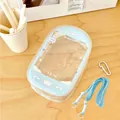 Light blue phone-shaped transparent PVC doll display bag with lanyard and carabiner - Phone Style (With Blue Rope)