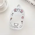 Transparent oval PVC pouch with cartoon animal prints and metal carabiner hook - Brown Bear