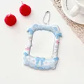 Cute light blue cat ear card holder with silver chain and bow details for photo cards - Blue