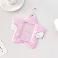 Portatarjetas de PVC rosa en forma de estrella con alas blancas y cadena de bolas - Rosa