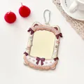 Cute beige acrylic cat ear photo card holder with purple bows and silver chain - Yellow