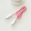 Pink woven lanyard for doll bag with white plastic adjusters and dual hooks - Pink Rope