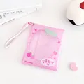 Pink polka dot strawberry doll card holder with wrist strap and clear window display - Strawberry
