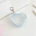 Light blue heart-shaped PVC transparent doll display pouch with silver metal keychain hook - Blue