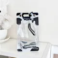 Transparent PVC milk carton storage bag with cow print design and black handle - Small Black White Milk