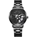 Detail of 3D car rim dial with white brake caliper and black stainless steel band - White